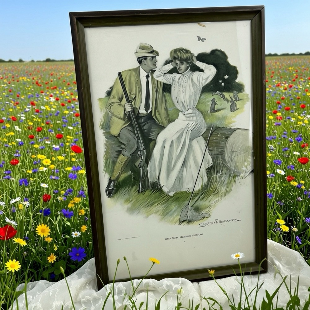 Vintage When We're Together Shooting Lovers Print Clarence F. Underwood 1906